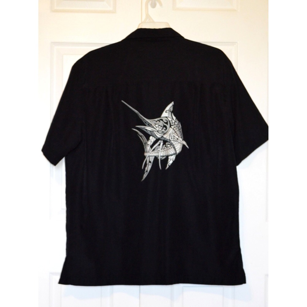 Black Tip Marlin Gone Fishing Men's XL Hawaiian Shirt Short Sleeves Button Front